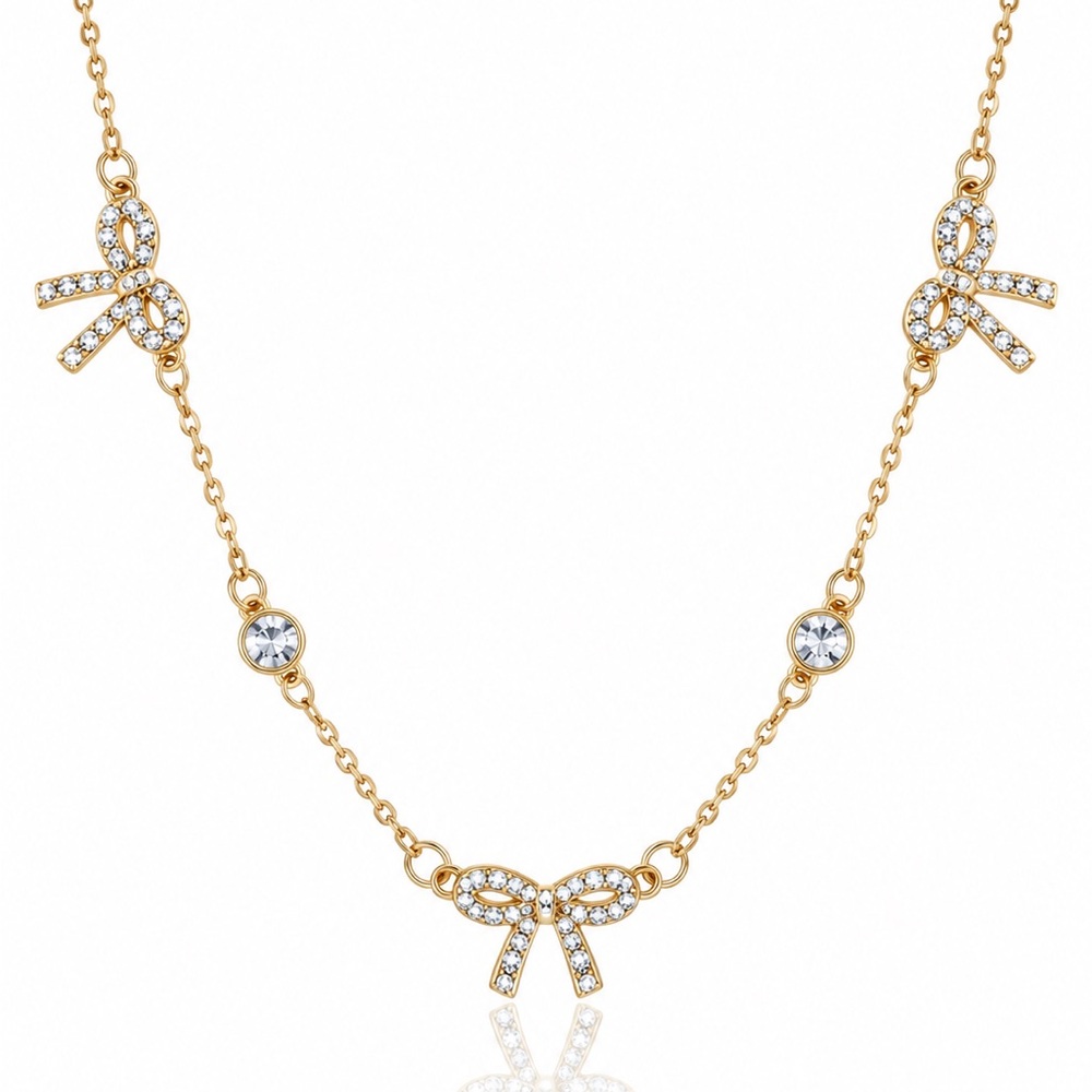 Gold Bow Crystal Necklace - Women's Jewelry